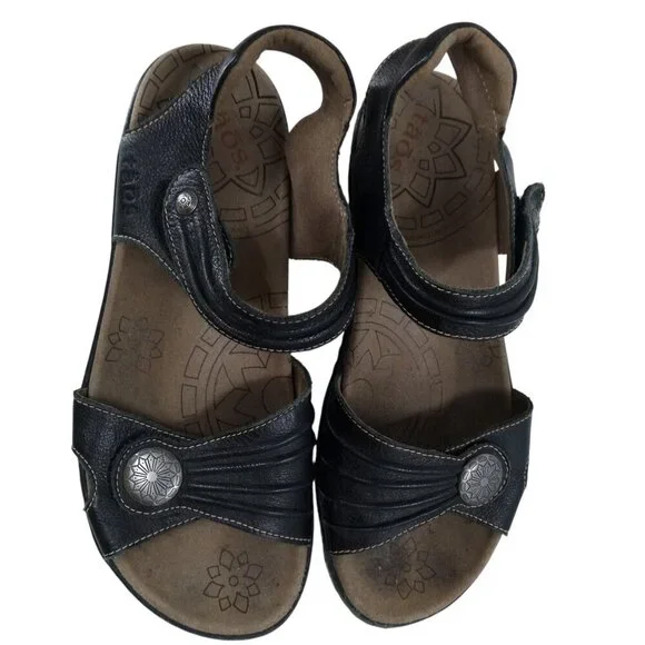 Taos Escape Black Leather Wedge Comfort Sandals Size 40 US 9-9.5 Adjustable - Picture 9 of 14